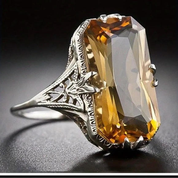 Elegant MosaicTopaz Skeleton Floral Fashion Copper Silver Color Costume Ring Sz7 - Picture 2 of 3